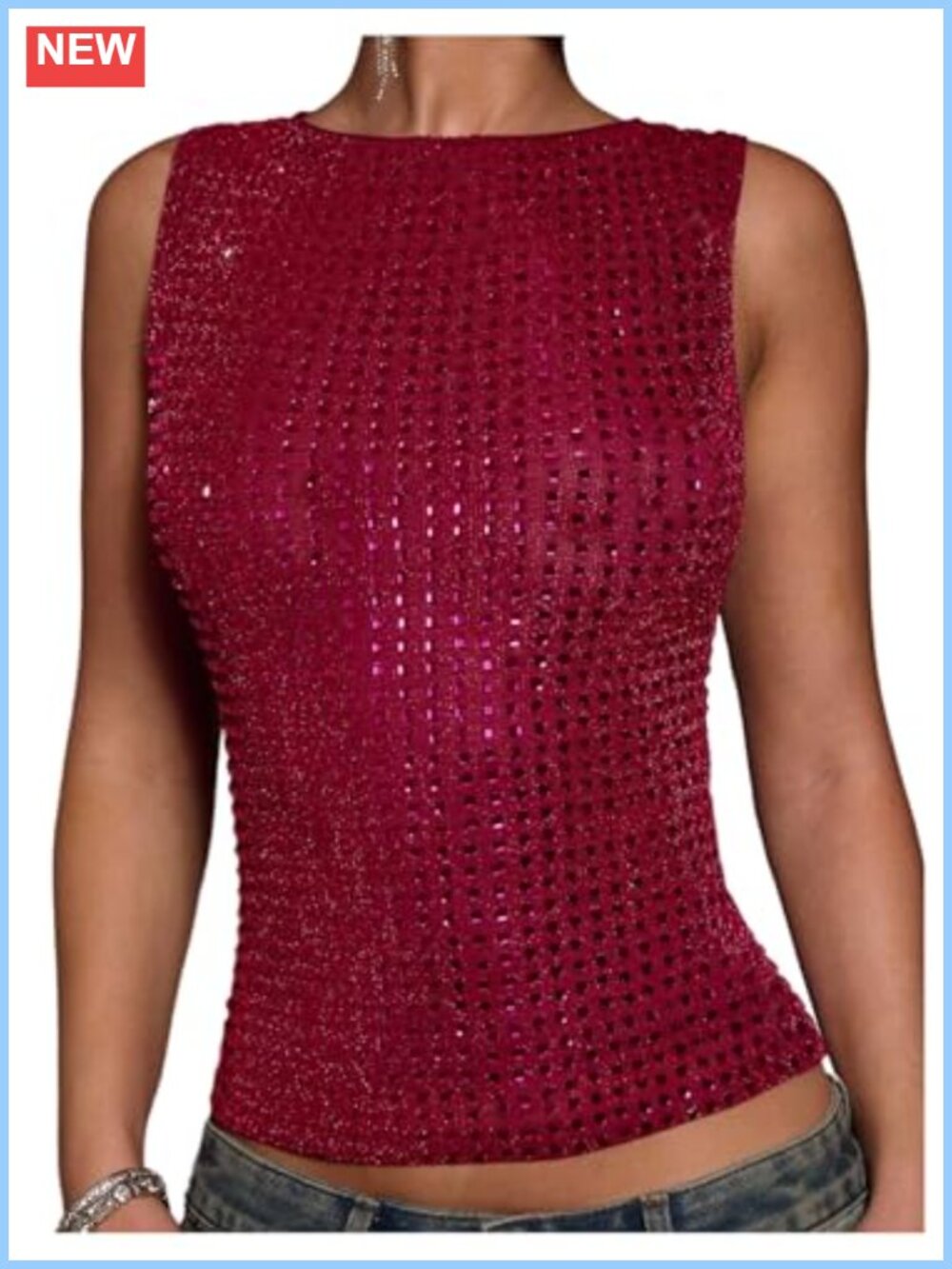Women's Sparkly Rhinestone Y2K Tank Top Sleeveless